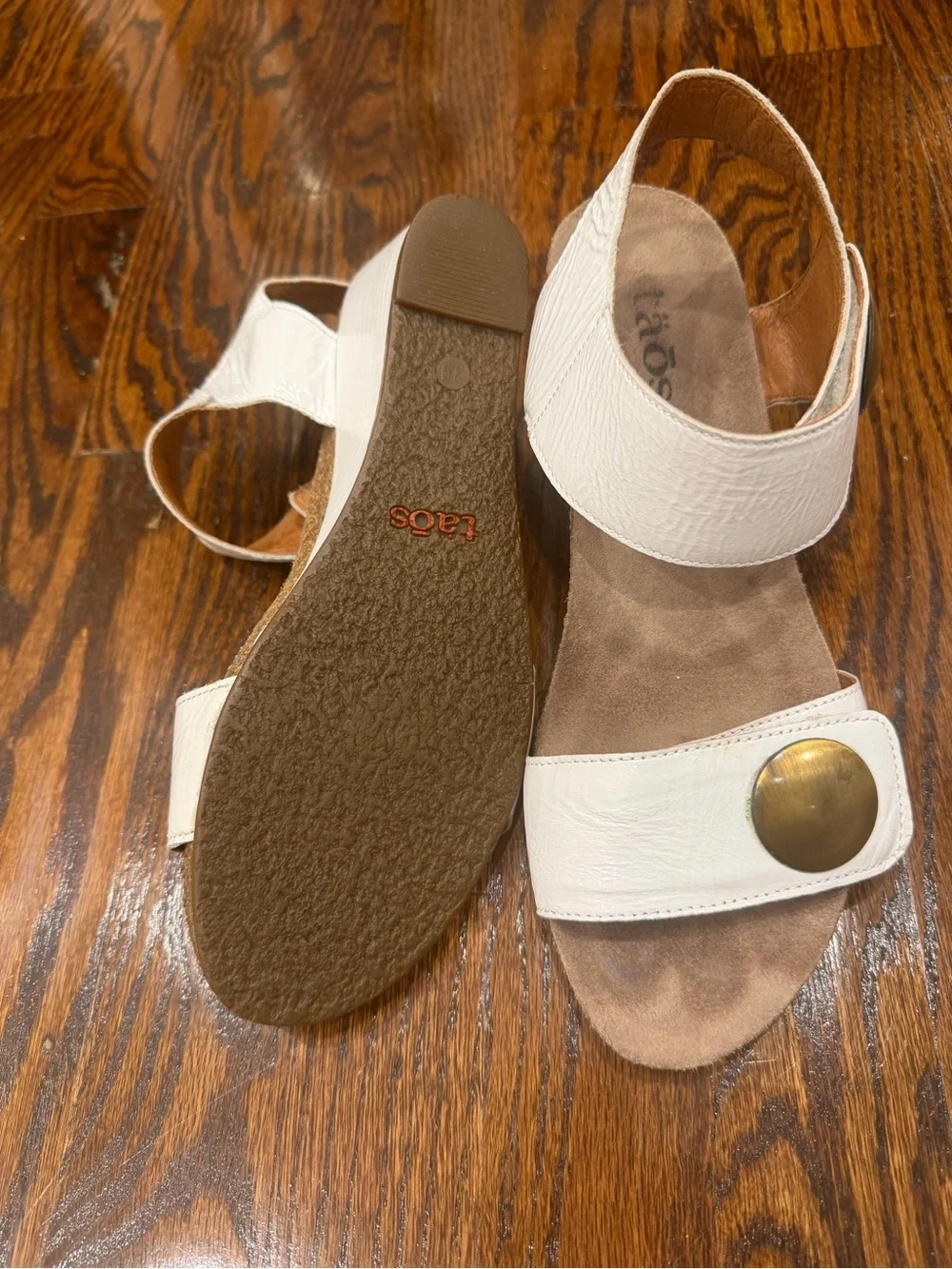 Taos Carousel 3 White Wedge Sandals with Brass Accents - Comfort Padded Footbed!